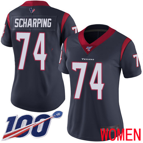 Houston Texans Limited Navy Blue Women Max Scharping Home Jersey NFL Football 74 100th Season Vapor Untouchable